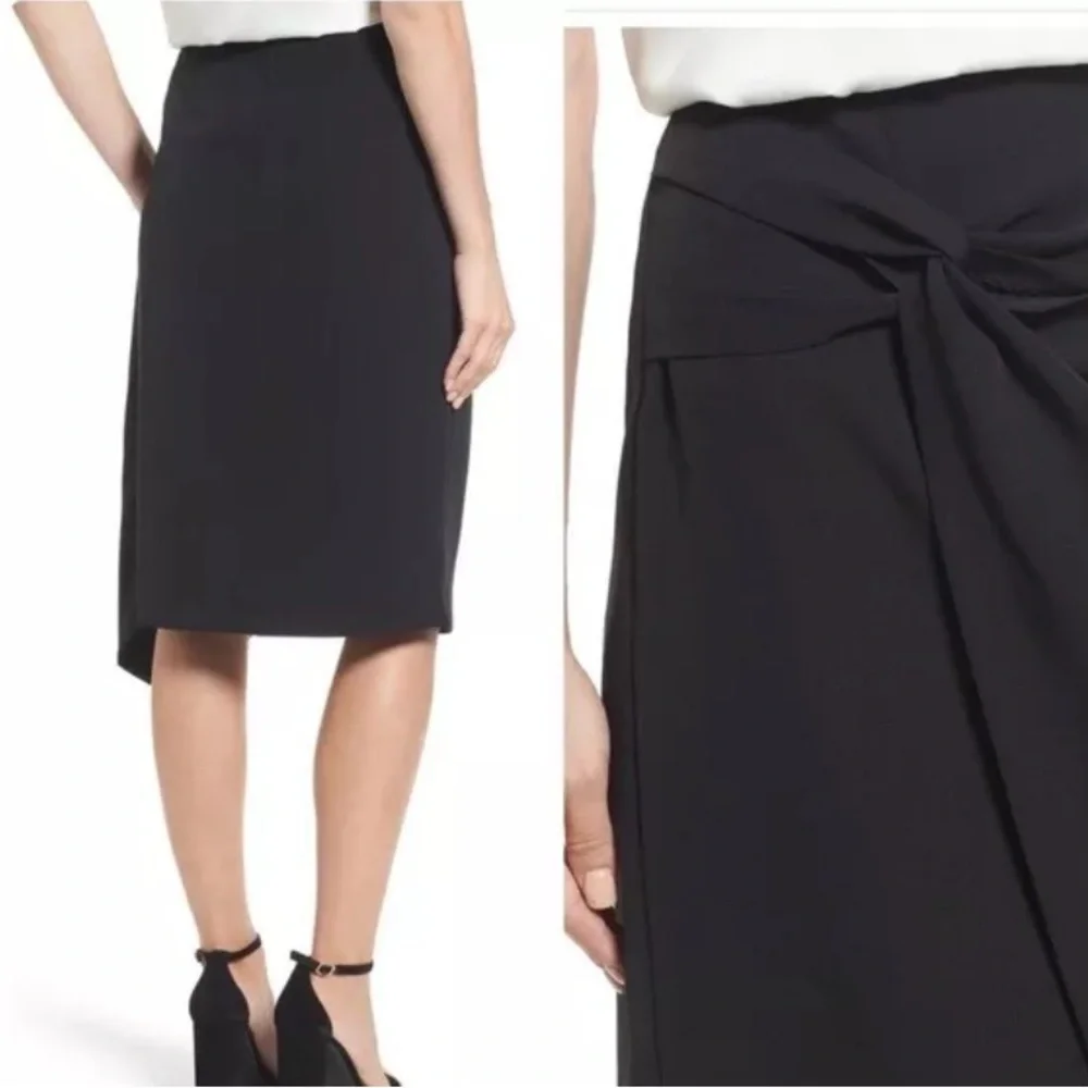 NWT Twist Front knee length asymmetrical  black pencil skirt Sz L - Picture 2 of 11